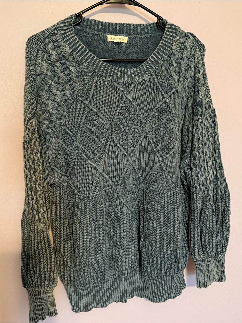 Cable Knit Crewneck Sweater - blue